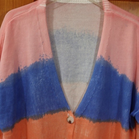 Ombre Colorful Distressed Ombre Cardigan Sweater Lightweight XXL Trendy - Picture 5 of 10
